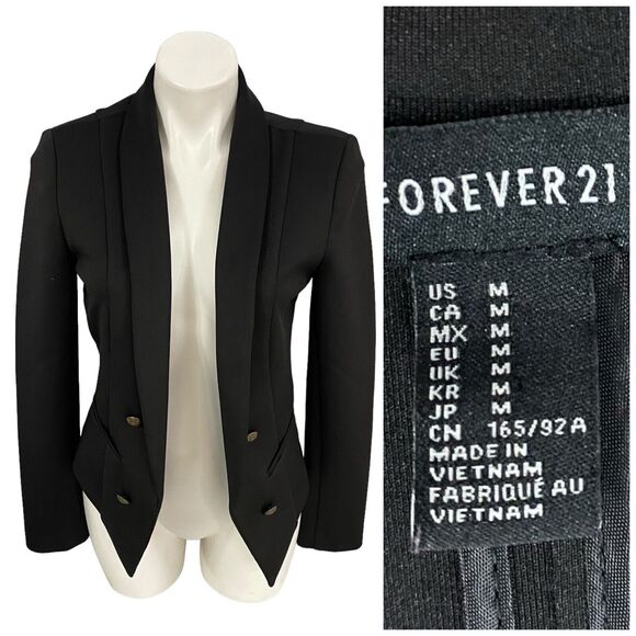 Forever 21 Blazer Women Medium Black Work Office Jacket Capsule Minimalist Basic - Picture 1 of 14